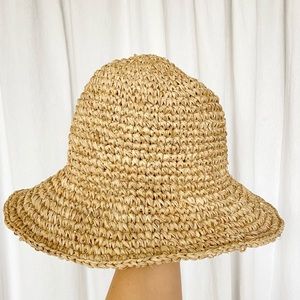 Tan wicker straw bucket sun hat summer hat